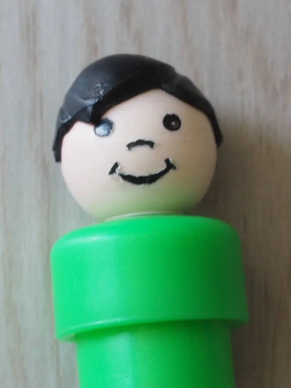 Vintage Fisher Price Little People Boy Green Body Black Hair Figure Toy 2 In